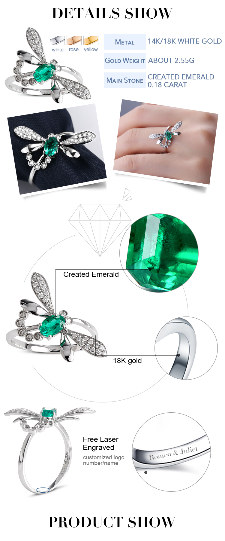 emerald gold rings details