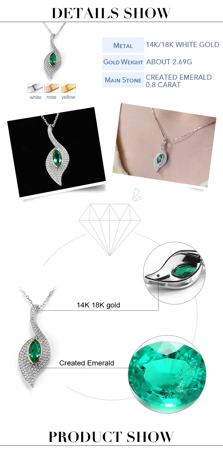 0.8ct emerald gold necklace details