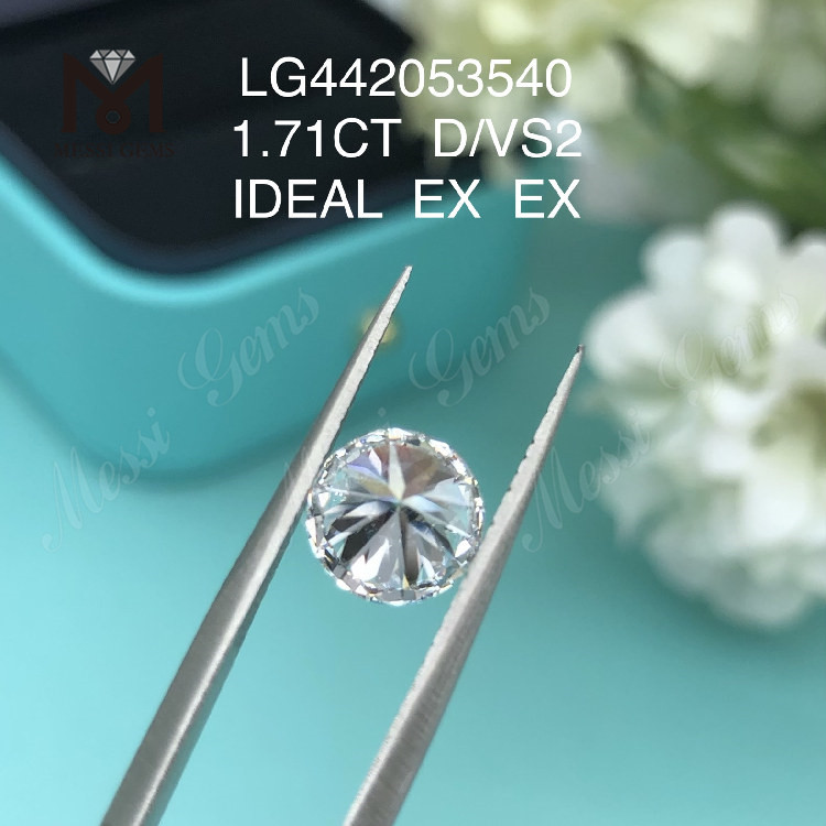 1.71 carat D VS2 Round lab grown diamond IDEAL
