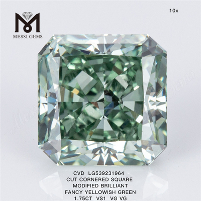 1.75CT SQUARE MODIFIED BRILLIANT FANCY YELLOWISH GREEN VS1 VG VG lab diamond LG539231964 
