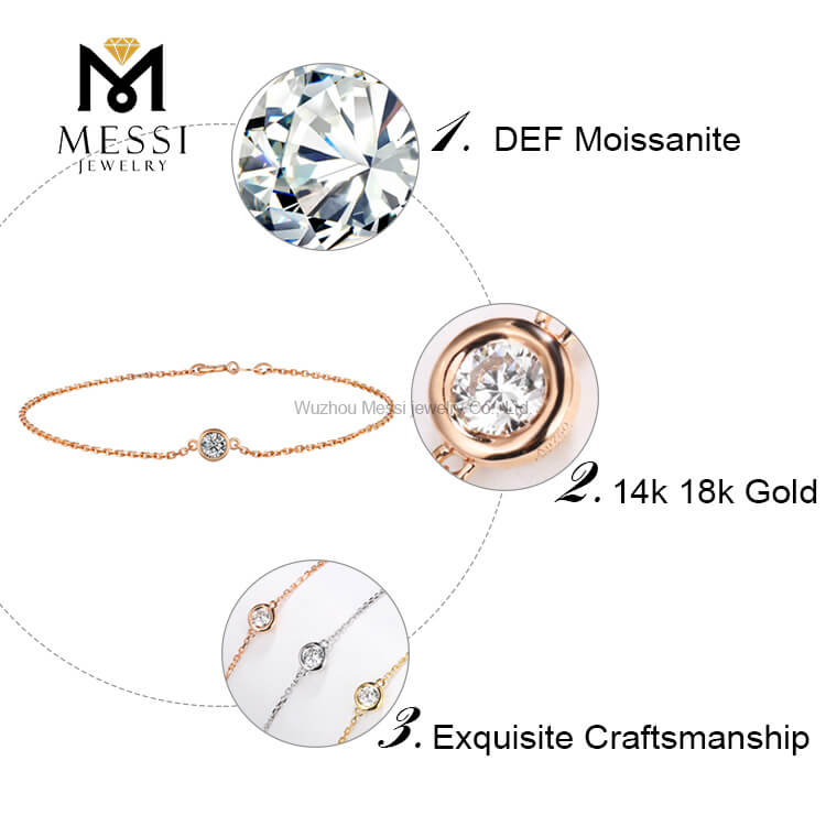 woman 18K 14K 10K Rose Gold Jewelry Bracelet 0.3carat - 1carat DEF VVS moissanite bracelet