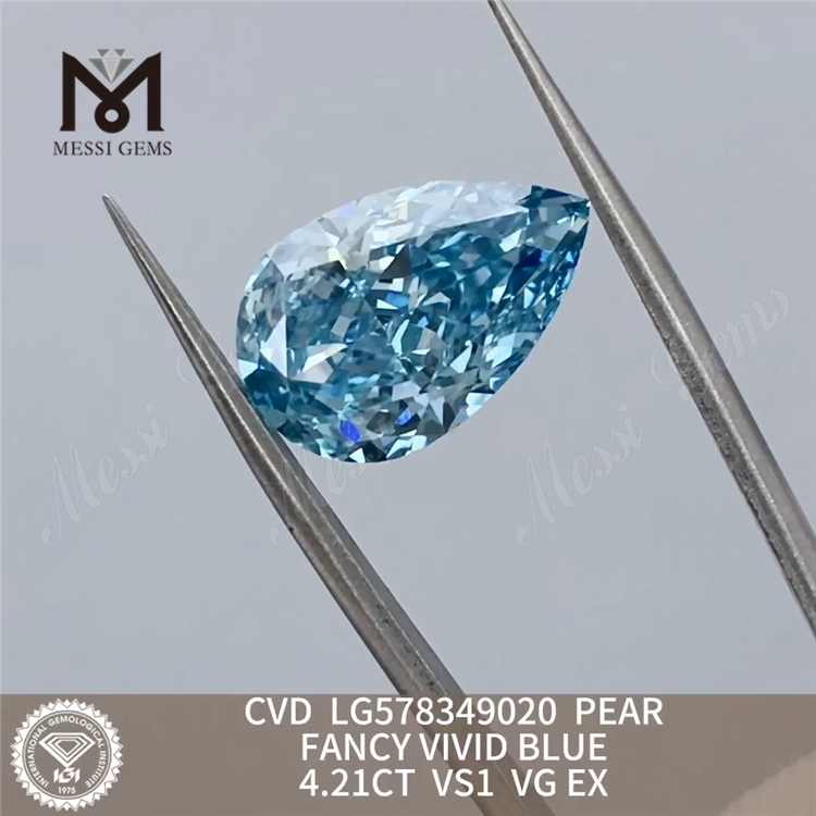 4.21CT VS1 VG EX PEAR FANCY VIVID BLUE cheap lab made diamonds CVD LG578349020