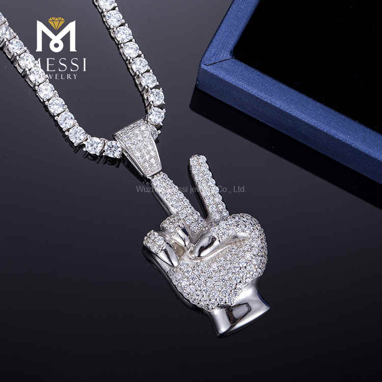 Custom rapper V Necklace Hand Setting Silver Moissanite iced out chains real cheap
