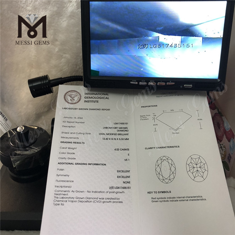 4.02CT E VS1 CVD OV lab made diamonds LG617435151丨Messigems