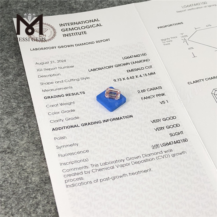 2.69CT EM Fancy Pink Fabricated Diamonds VS1 CVD LG647442150 
