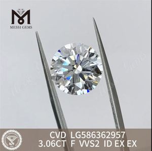 3.06CT F VVS2 ID EX EX 3ct Loose CVD Diamonds Directly from the Factory LG586362957丨Messigems 