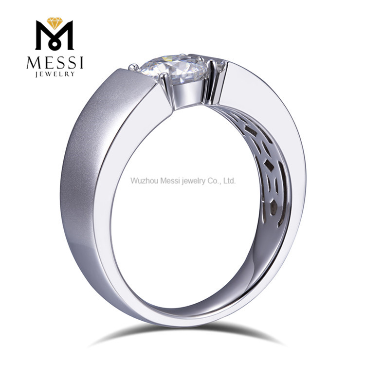 18k White Gold Round Lab Grown Diamond Ring Finger Rings for Men