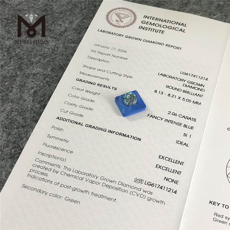 2.06CT SI1 FANCY INTENSE BLUE laboratory-grown diamond CVD LG617411214