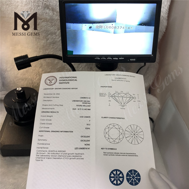 2.53CT F VS2 EX Cvd Lab Grown Diamond Ethical Durable And Brilliant As Mined Diamonds丨Messigems LG608374141