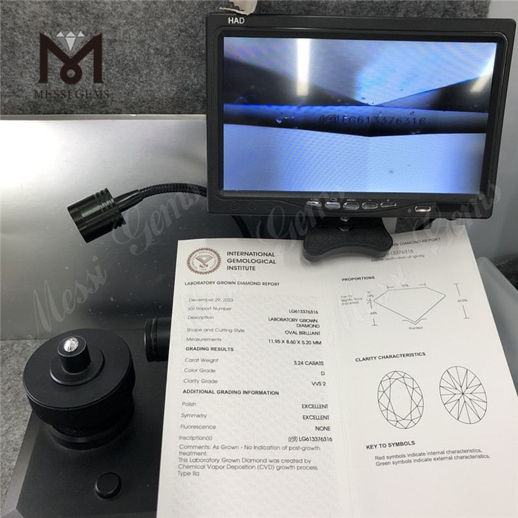 3.24CT OV D VVS2 CVD lab made diamond wholesale price LG613376316丨Messigems