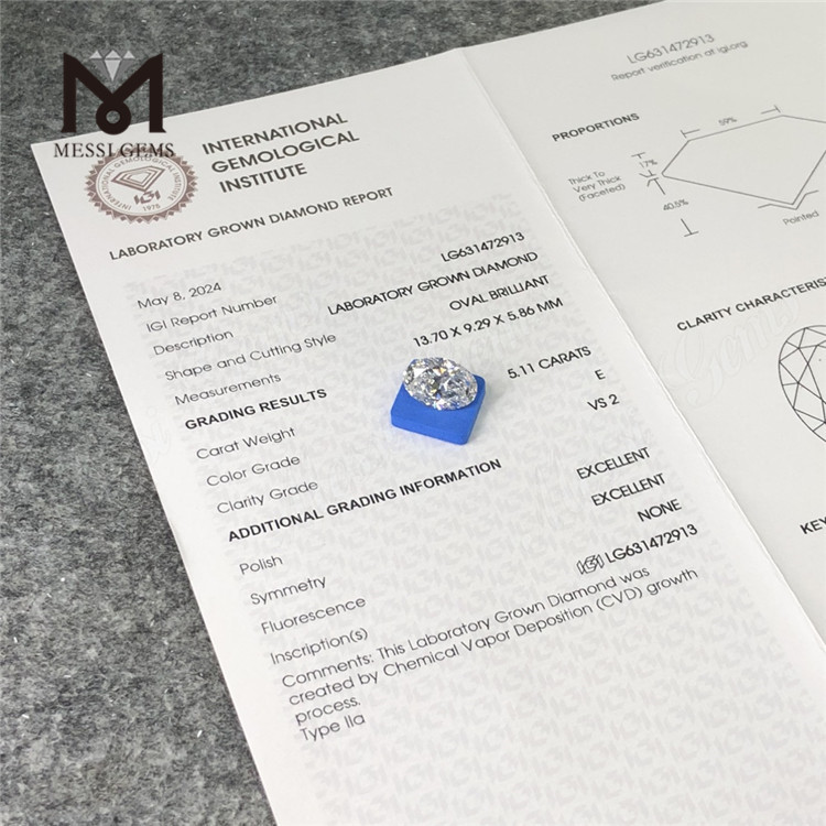 5.11CT E OV VS2 CVD lab fabricated diamonds LG631472913丨Messigems