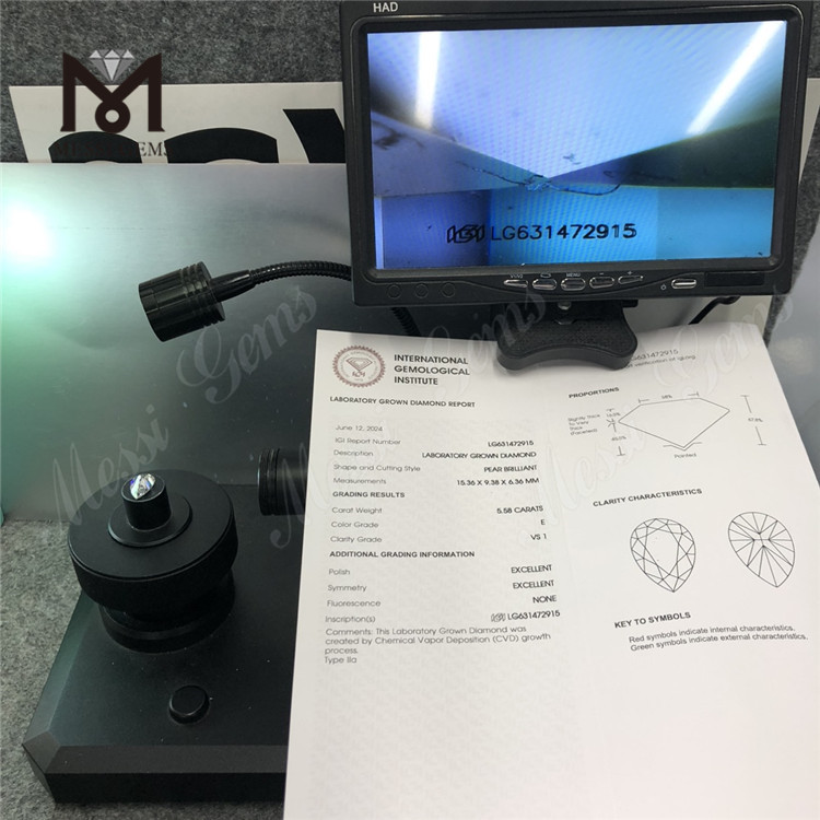 5.58CT E PEAR VS1 synthetic diamonds IGI LG631472915丨Messigems