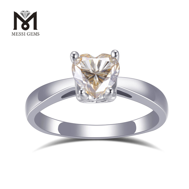 18K Gold Jewelry champagne lab diamond Heart Shaped Engagement Ring