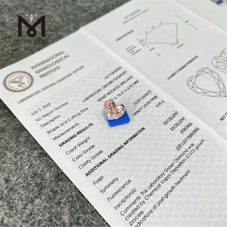 13.03CT HS FANCY VIVID PINK VVS2 diamond labs EX EX CVD LG715592553